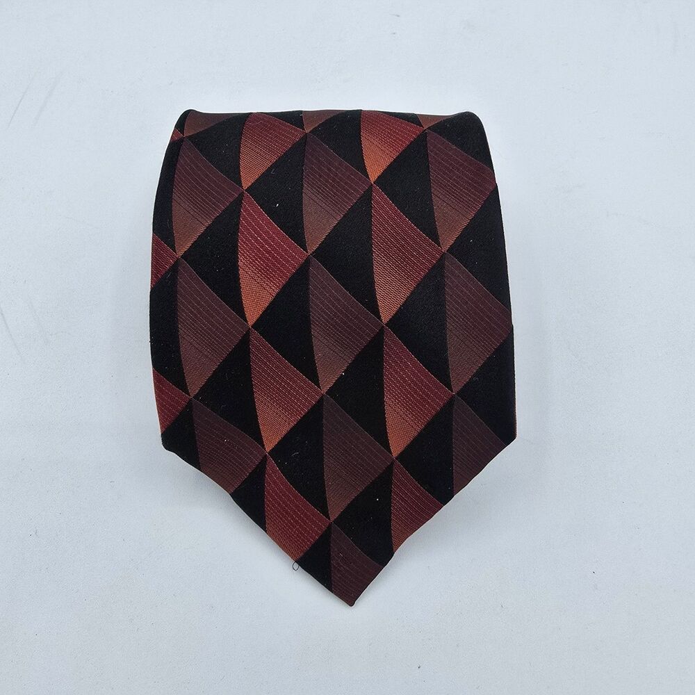 Mens Necktie Arrow Red Black Multicolored Squared 57 X 4in, Silk Vintage